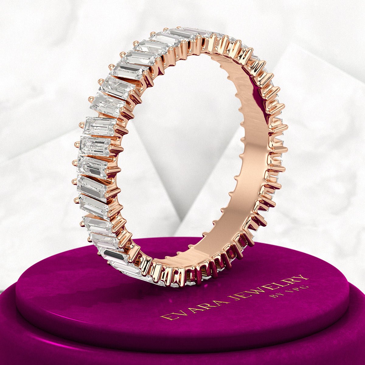 Baguette Cut Diamond Art Deco Eternity Stacking Band - Evara Jewelry LLC