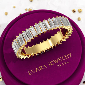 Baguette Cut Diamond Art Deco Eternity Stacking Band - Evara Jewelry LLC
