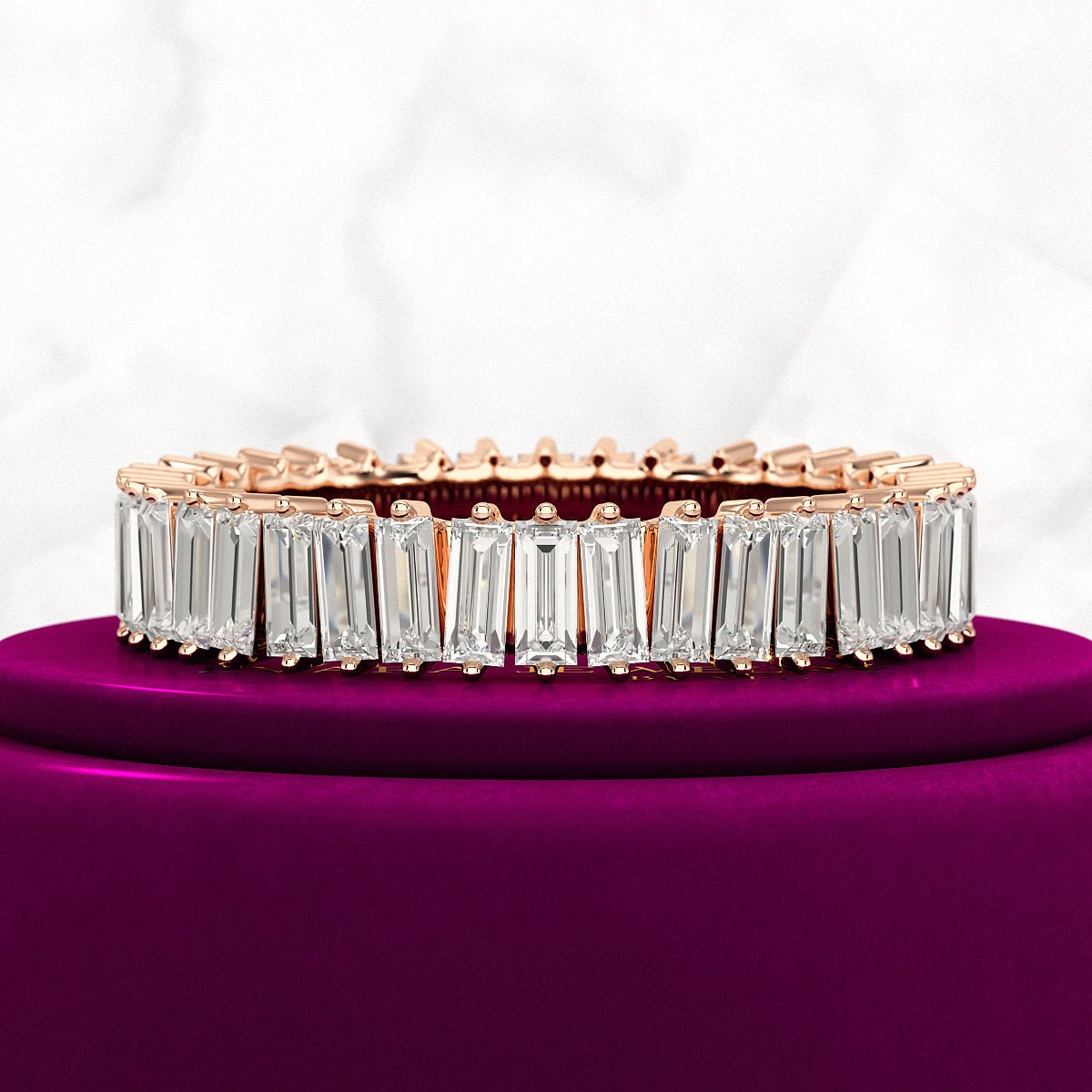 Baguette Cut Diamond Art Deco Eternity Stacking Band - Evara Jewelry LLC