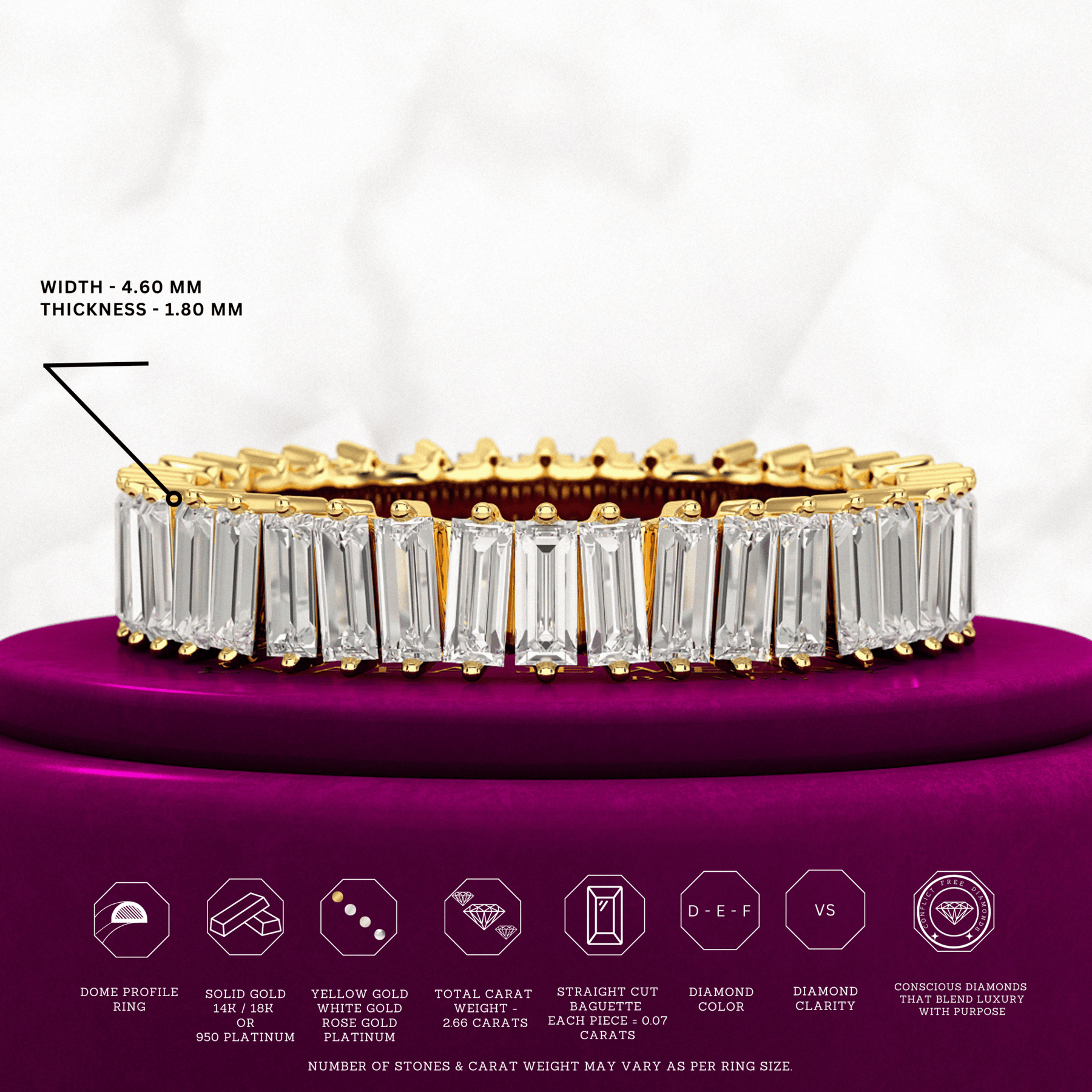 Baguette Cut Diamond Art Deco Eternity Stacking Band - Evara Jewelry LLC