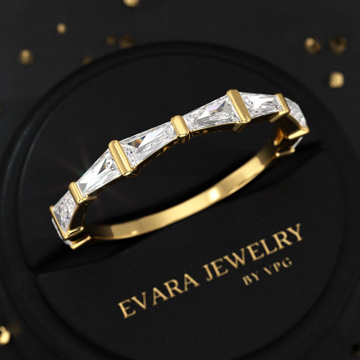 Baguette Cut Diamond Unique Wedding Stacking Band - Evara Jewelry LLC