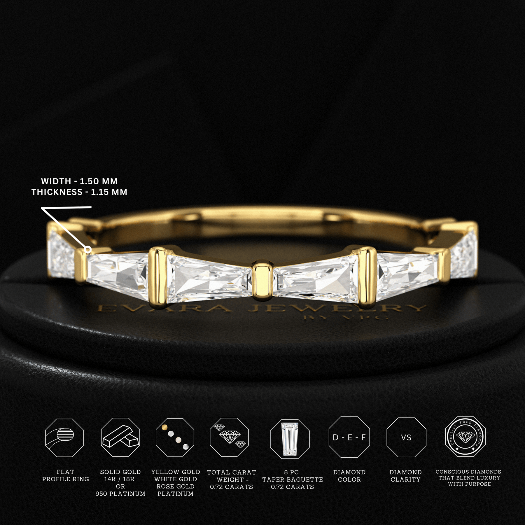 Baguette Cut Diamond Unique Wedding Stacking Band - Evara Jewelry LLC