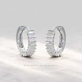 Baguette Cut Lab Grown Diamond Hoop Earrings: Art Deco Huggies, 14K Gold Everyday Wear - Evara Jewelry LLC