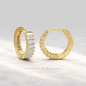 Baguette Cut Lab Grown Diamond Hoop Earrings: Art Deco Huggies, 14K Gold Everyday Wear - Evara Jewelry LLC