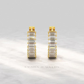 Baguette Cut Lab Grown Diamond Hoop Earrings: Art Deco Huggies, 14K Gold Everyday Wear - Evara Jewelry LLC