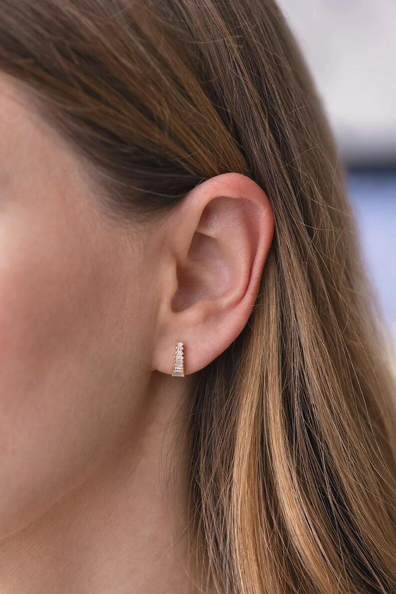 Baguette Cut Lab Grown Diamond Stud Earrings: Art Deco Earrings - Evara Jewelry LLC
