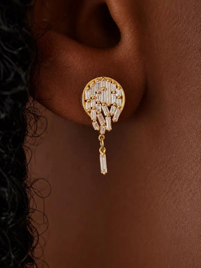 Baguette Cut Lab Grown Diamond Stud Earrings: Diamond Mosaic Earring - Evara Jewelry LLC