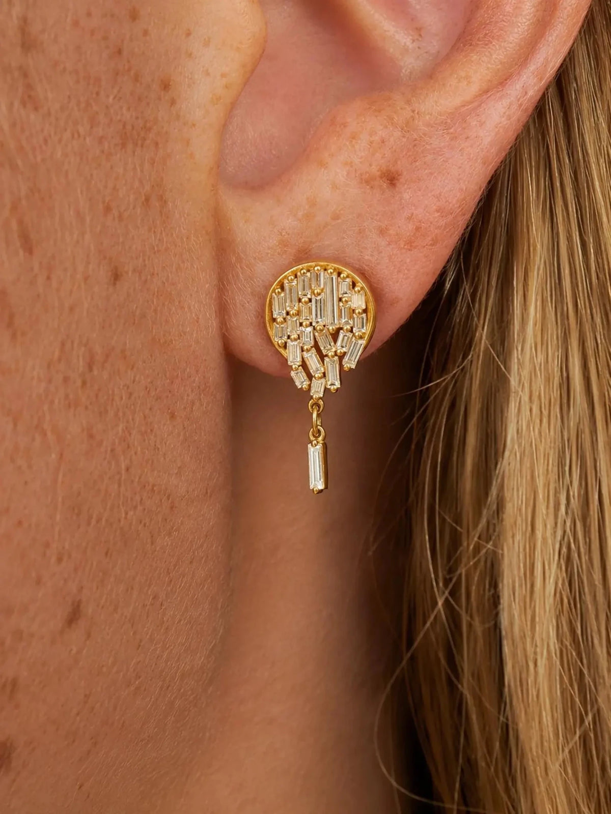 Baguette Cut Lab Grown Diamond Stud Earrings: Diamond Mosaic Earring - Evara Jewelry LLC