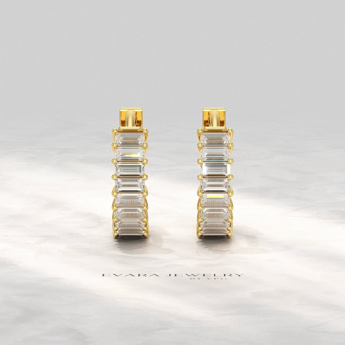 Baguette Diamond Huggies Hoop Earrings - Evara Jewelry LLC