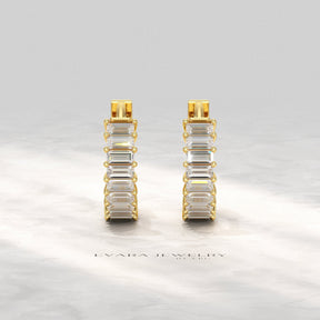 Baguette Diamond Huggies Hoop Earrings - Evara Jewelry LLC