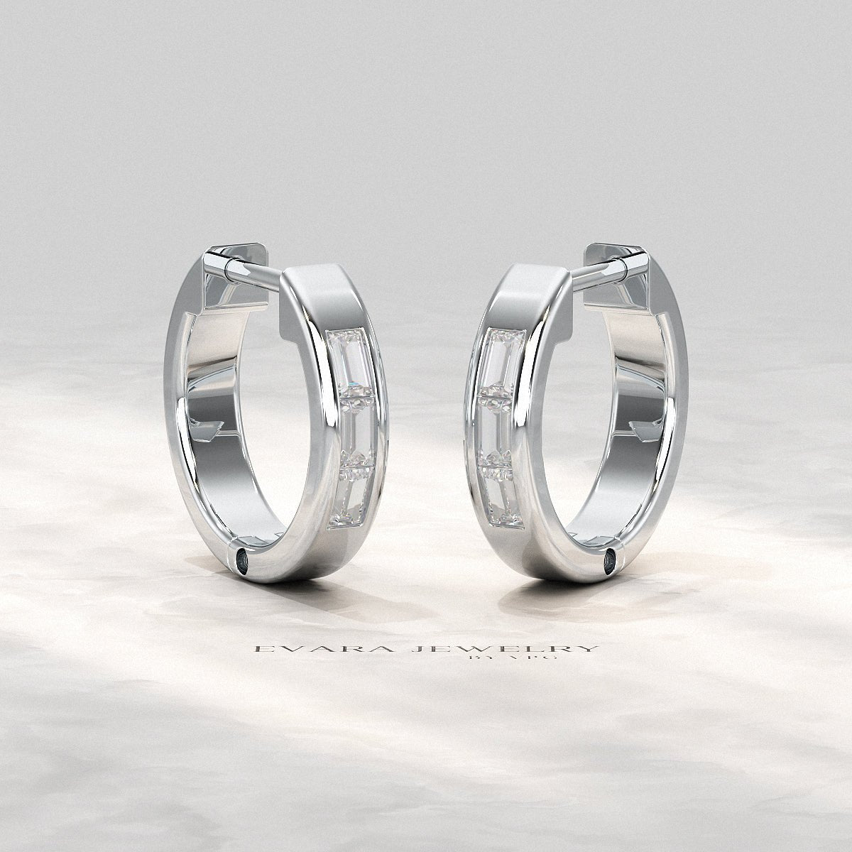 Baguette Diamond Huggies Hoop Earrings - Evara Jewelry LLC