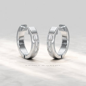 Baguette Diamond Huggies Hoop Earrings - Evara Jewelry LLC
