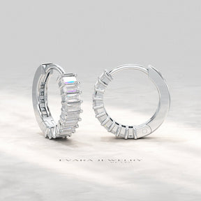 Baguette Diamond Huggies Hoop Earrings - Evara Jewelry LLC
