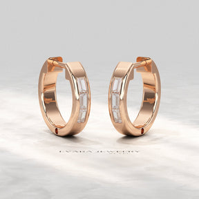 Baguette Diamond Huggies Hoop Earrings - Evara Jewelry LLC
