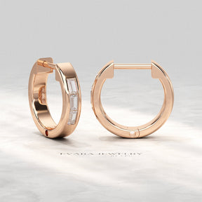 Baguette Diamond Huggies Hoop Earrings - Evara Jewelry LLC