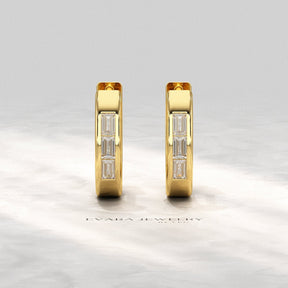 Baguette Diamond Huggies Hoop Earrings - Evara Jewelry LLC