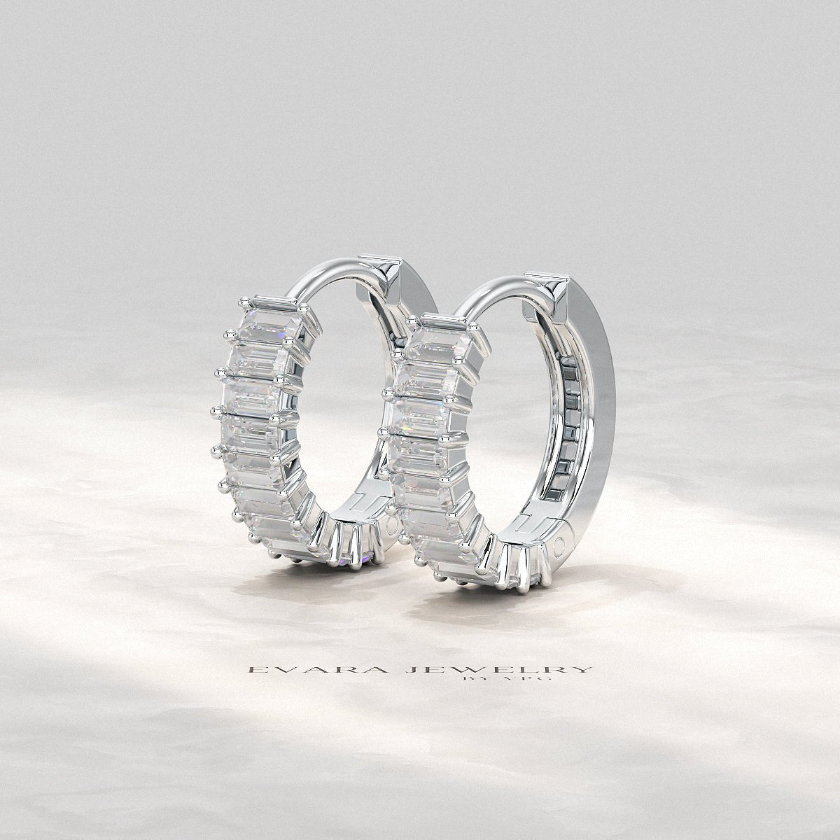 Baguette Diamond Huggies Hoop Earrings - Evara Jewelry LLC