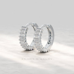 Baguette Diamond Huggies Hoop Earrings - Evara Jewelry LLC