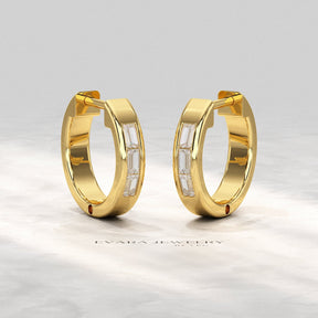 Baguette Diamond Huggies Hoop Earrings - Evara Jewelry LLC