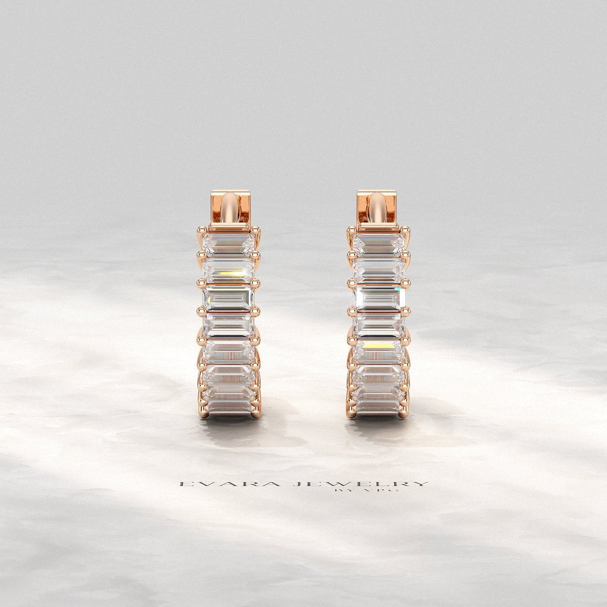 Baguette Diamond Huggies Hoop Earrings - Evara Jewelry LLC