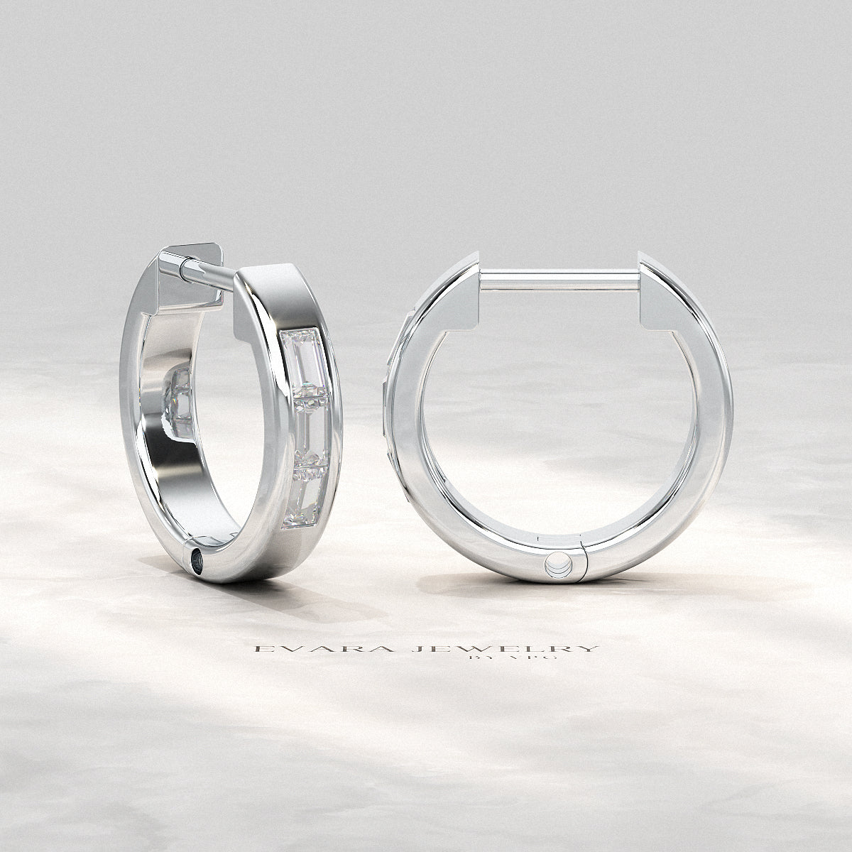 Baguette Diamond Huggies Hoop Earrings - Evara Jewelry LLC