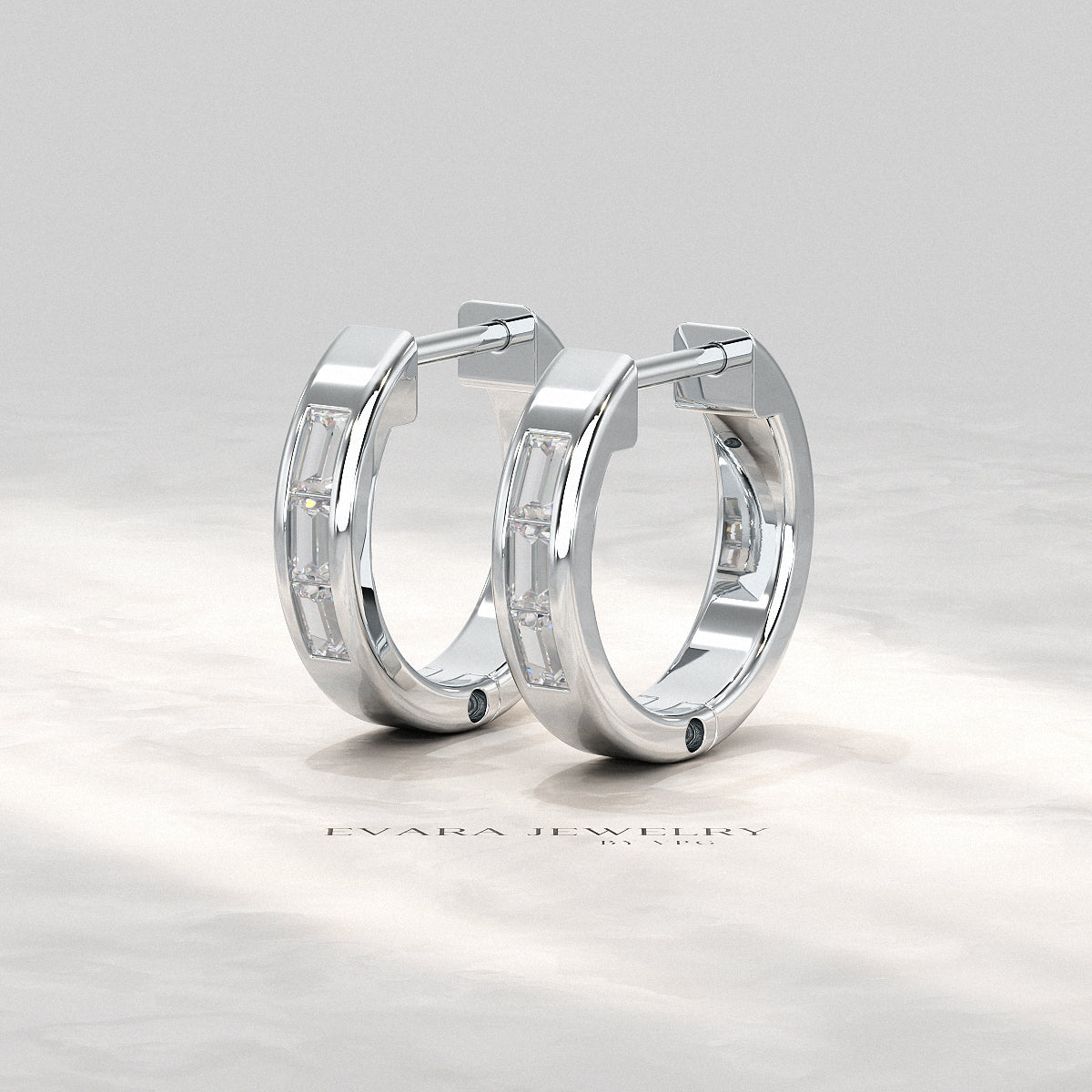 Baguette Diamond Huggies Hoop Earrings - Evara Jewelry LLC