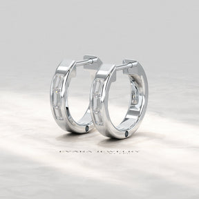 Baguette Diamond Huggies Hoop Earrings - Evara Jewelry LLC