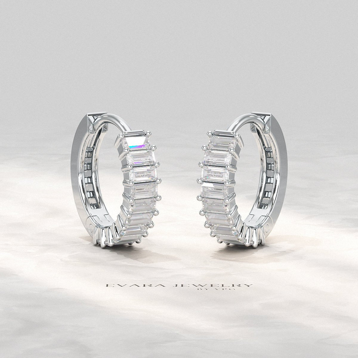 Baguette Diamond Huggies Hoop Earrings - Evara Jewelry LLC