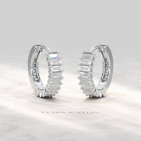 Baguette Diamond Huggies Hoop Earrings - Evara Jewelry LLC