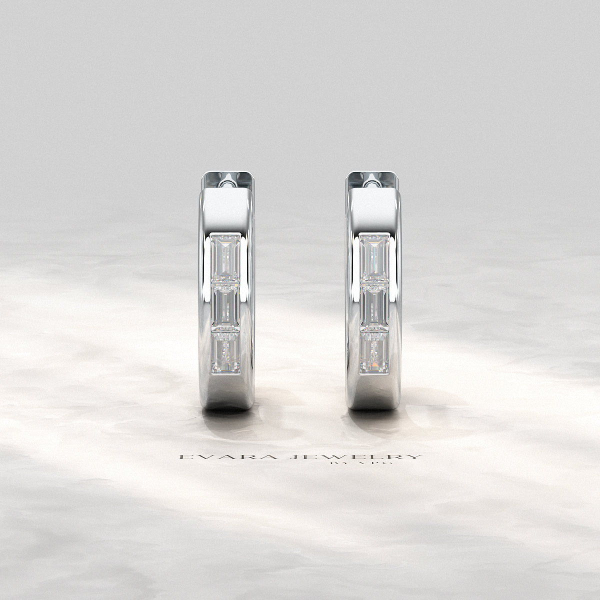 Baguette Diamond Huggies Hoop Earrings - Evara Jewelry LLC