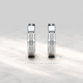 Baguette Diamond Huggies Hoop Earrings - Evara Jewelry LLC