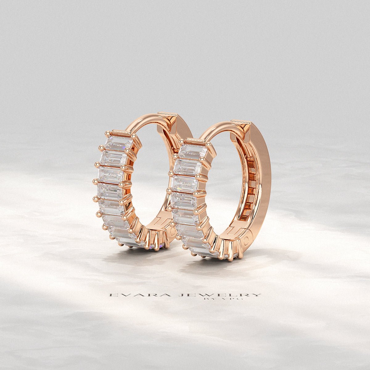 Baguette Diamond Huggies Hoop Earrings - Evara Jewelry LLC