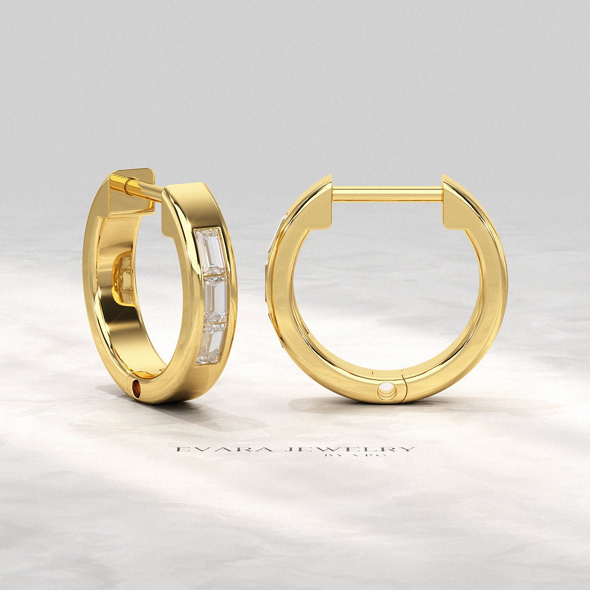 Baguette Diamond Huggies Hoop Earrings - Evara Jewelry LLC