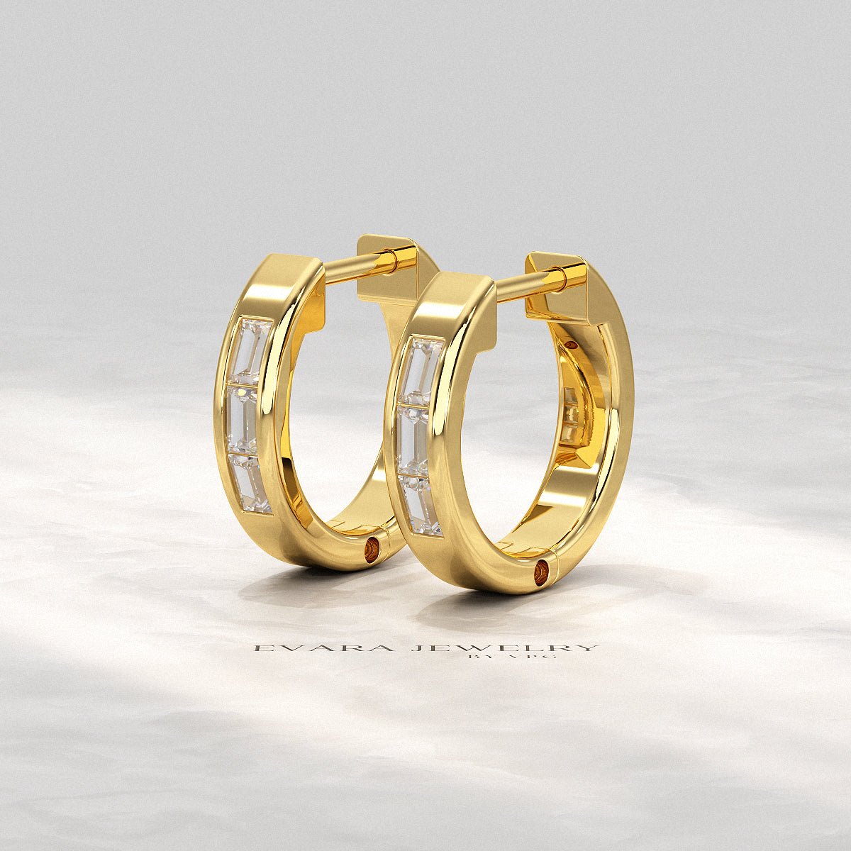 Baguette Diamond Huggies Hoop Earrings - Evara Jewelry LLC