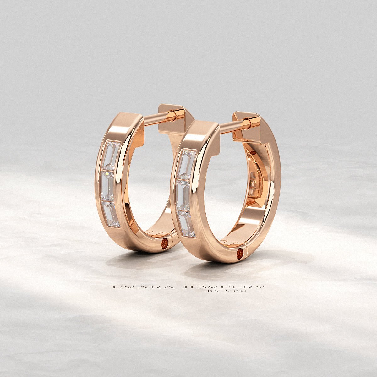 Baguette Diamond Huggies Hoop Earrings - Evara Jewelry LLC