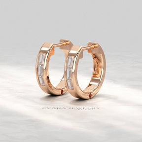 Baguette Diamond Huggies Hoop Earrings - Evara Jewelry LLC