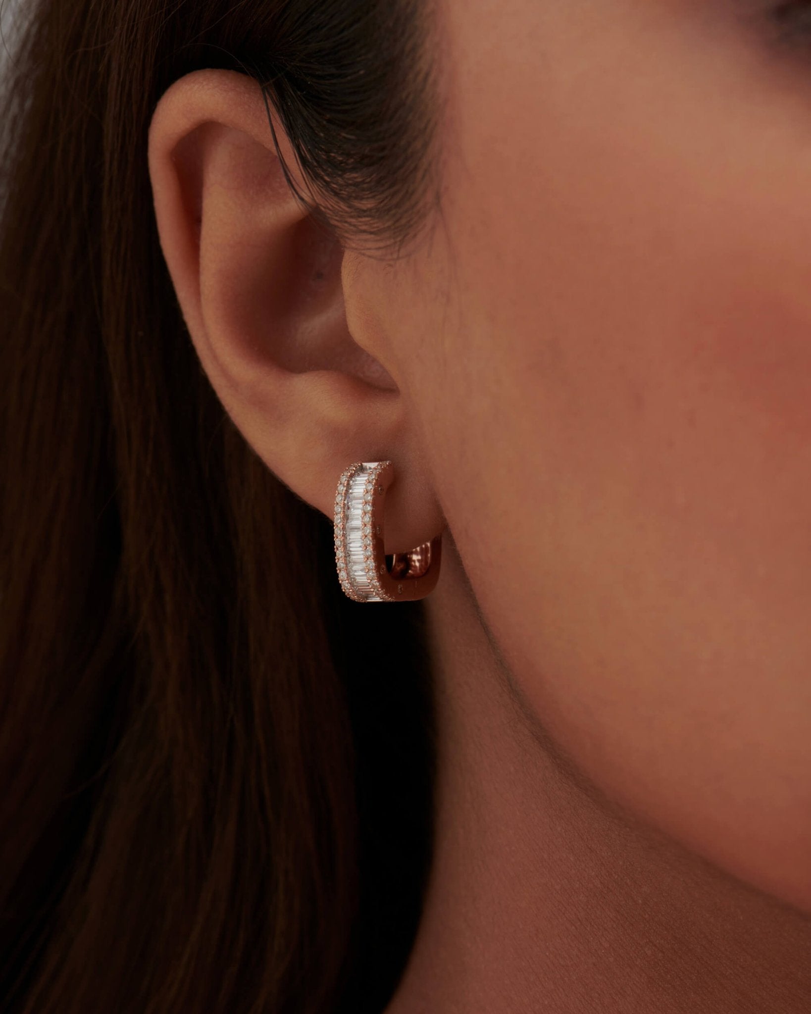 Baguette & Round Diamond Cushion Earrings – 14K/18K Gold Lab Grown Diamond Hoops Earrings - Evara Jewelry LLC