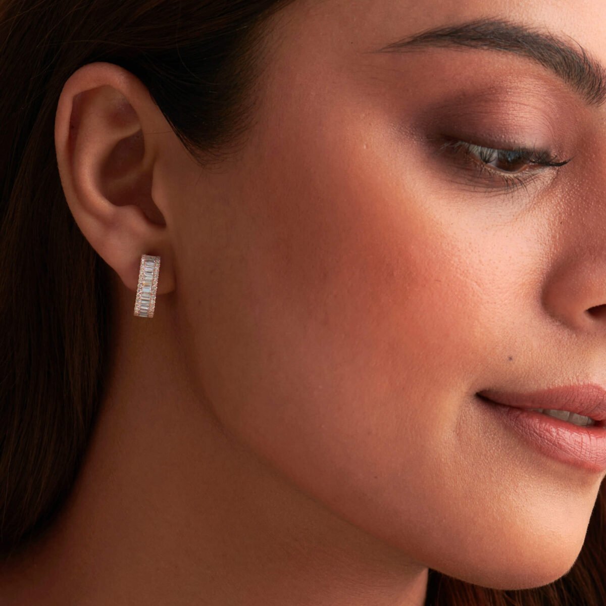 Baguette & Round Diamond Cushion Earrings – 14K/18K Gold Lab Grown Diamond Hoops Earrings - Evara Jewelry LLC