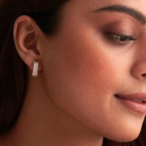 Baguette & Round Diamond Cushion Earrings – 14K/18K Gold Lab Grown Diamond Hoops Earrings - Evara Jewelry LLC