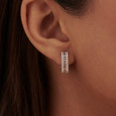 Baguette & Round Diamond Cushion Earrings – 14K/18K Gold Lab Grown Diamond Hoops Earrings - Evara Jewelry LLC