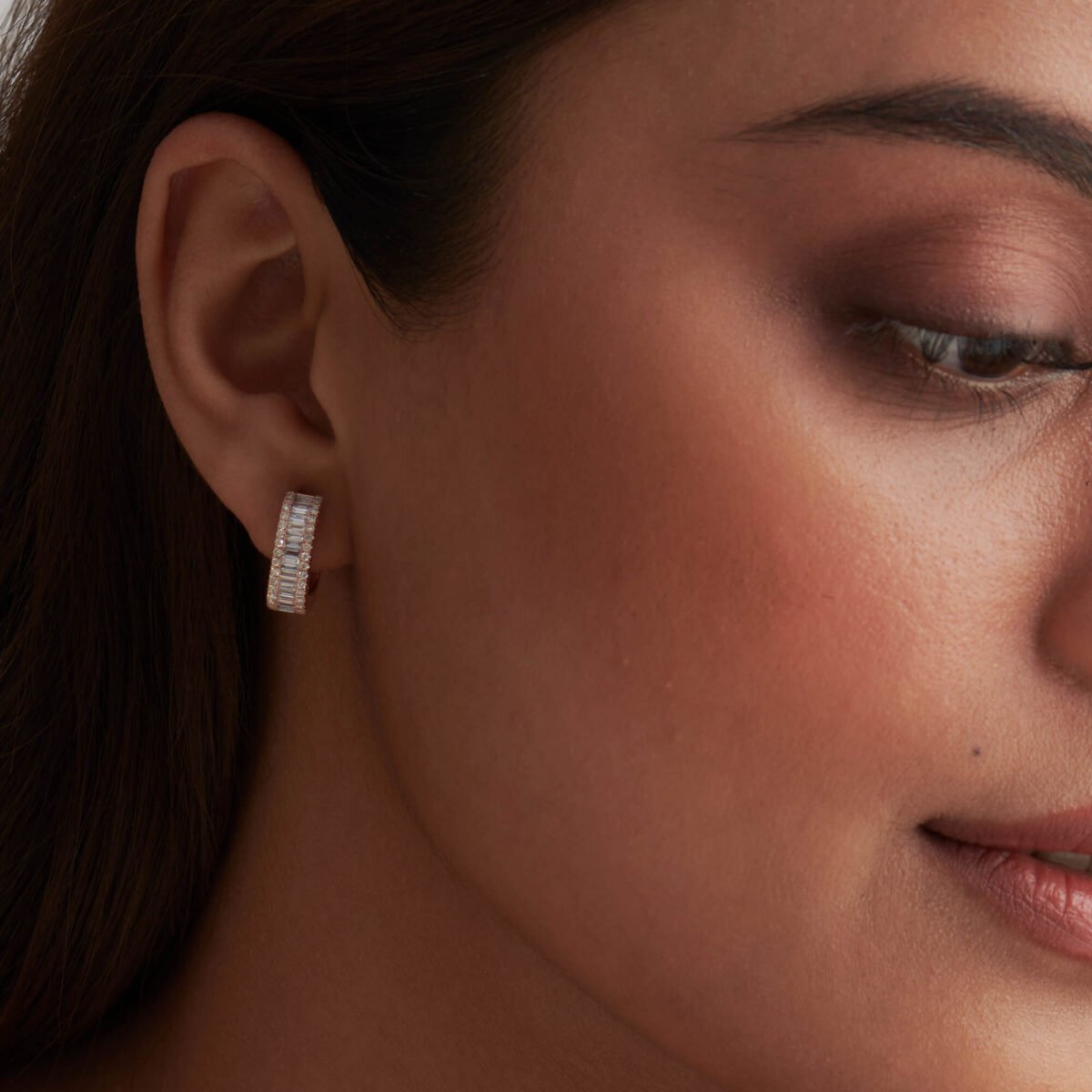 Baguette & Round Diamond Hoop Earrings - Evara Jewelry LLC