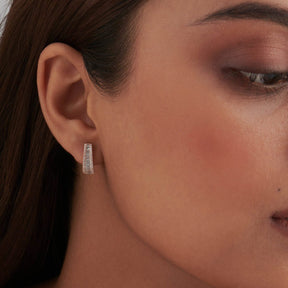 Baguette & Round Diamond Tapered Hoops Earrings - Evara Jewelry LLC