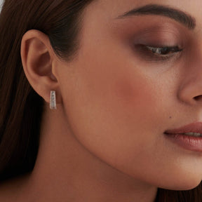 Baguette & Round Diamond Tapered Hoops Earrings - Evara Jewelry LLC