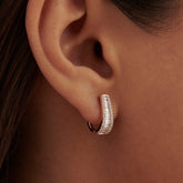 Baguette & Round Diamond Tapered Hoops Earrings - Evara Jewelry LLC