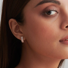 Baguette & Round Diamond U Shaped Huggies - Evara Jewelry LLC