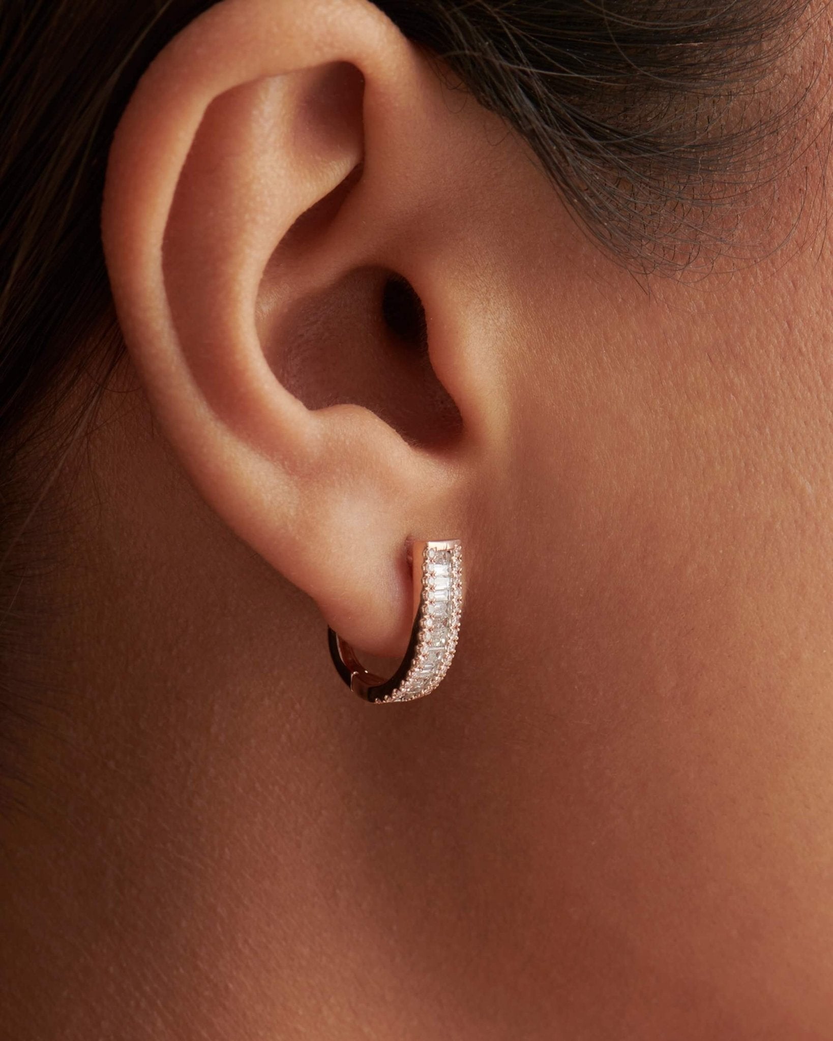 Baguette & Round Diamond U Shaped Huggies - Evara Jewelry LLC