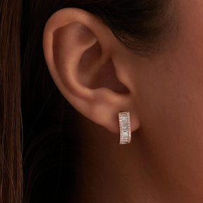 Baguette & Round Diamond U Shaped Huggies - Evara Jewelry LLC