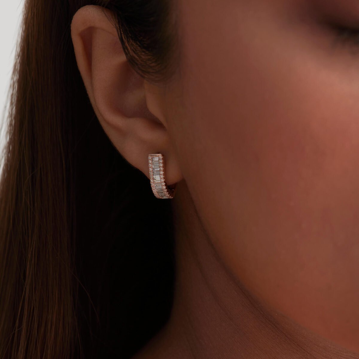 Baguette & Round Diamond U Shaped Huggies - Evara Jewelry LLC