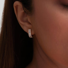 Baguette & Round Diamond U Shaped Huggies - Evara Jewelry LLC