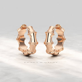 Bamboo Inspired Gold Hoop Earrings - Evara Jewelry LLC